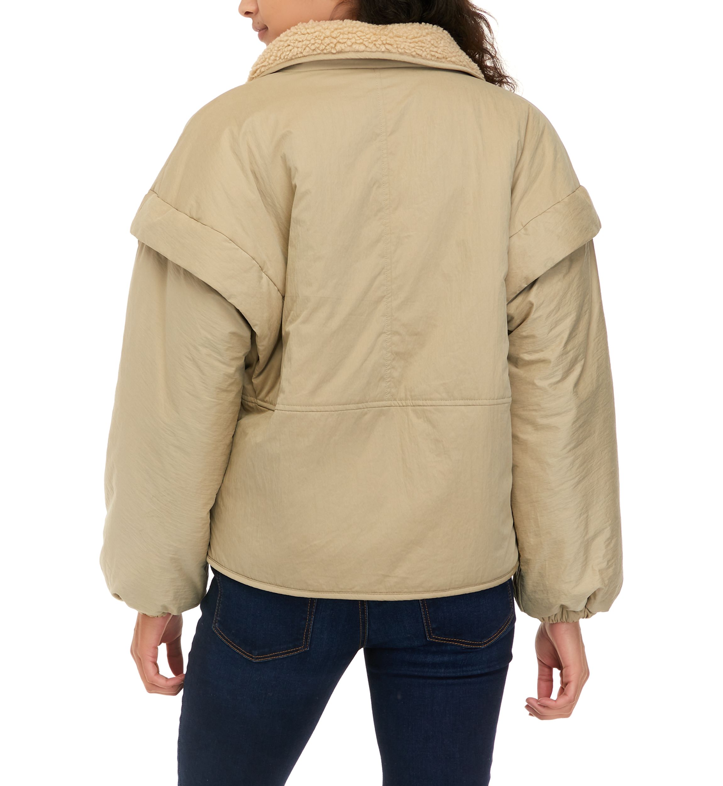 Womens Long Sleeve Sherpa Collar Puffer Jacket