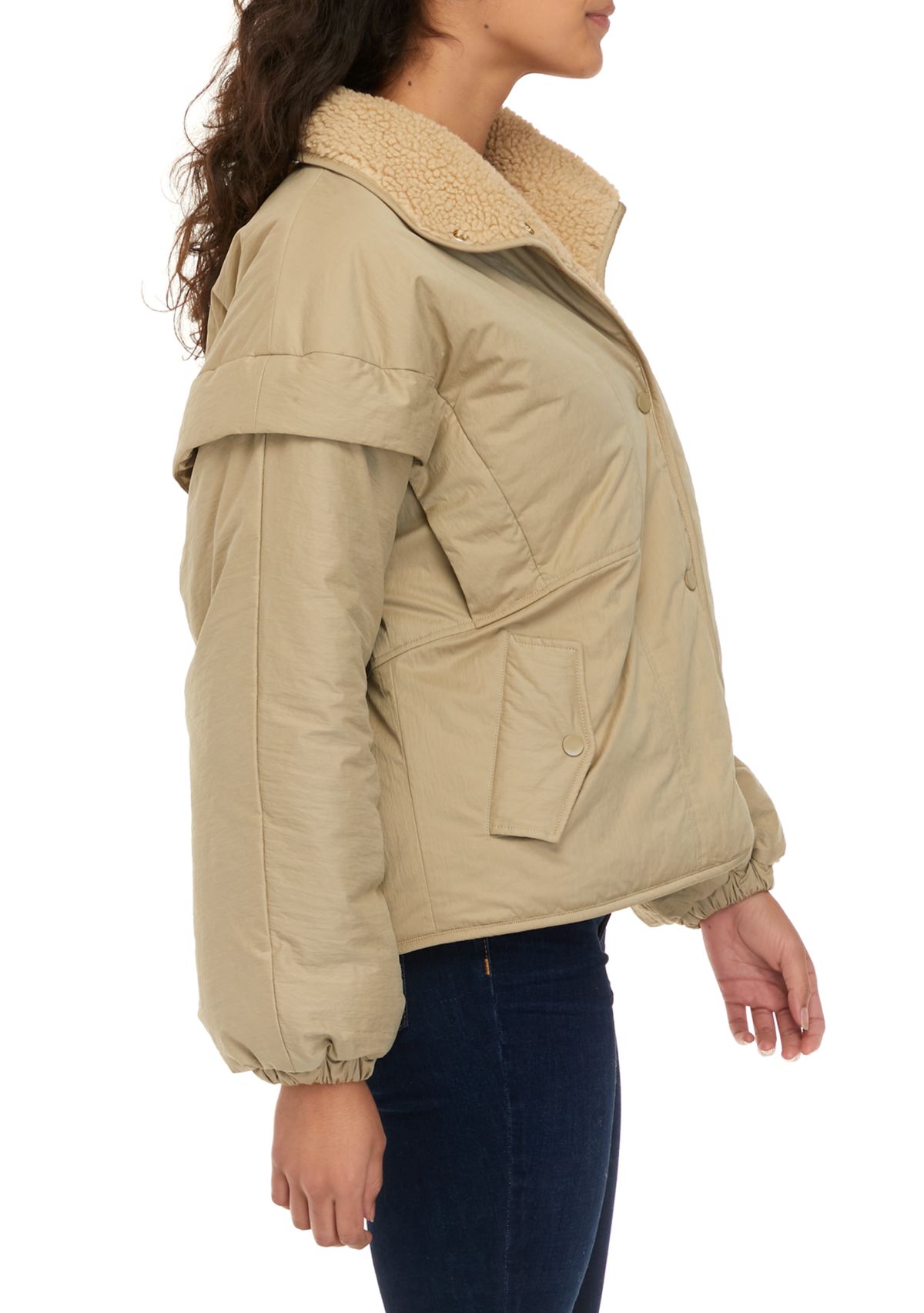 Womens Long Sleeve Sherpa Collar Puffer Jacket