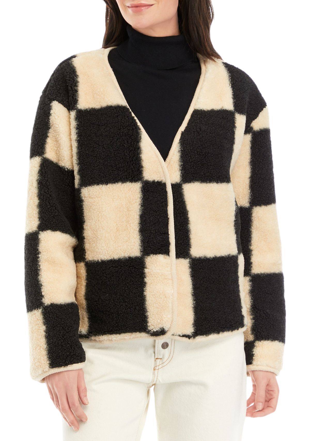 Womens Shearling Grid Check Jacket