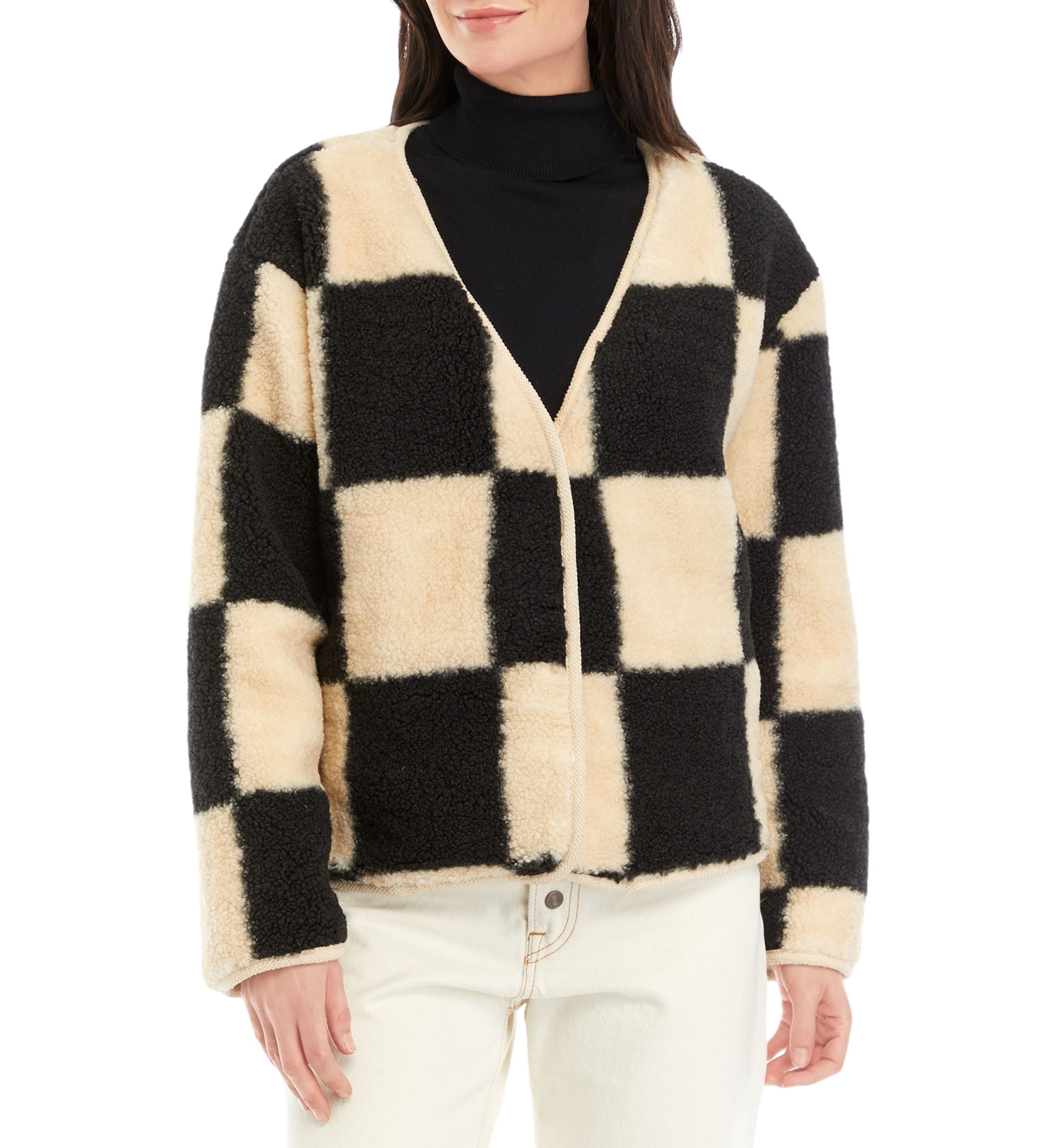 Womens Shearling Grid Check Jacket