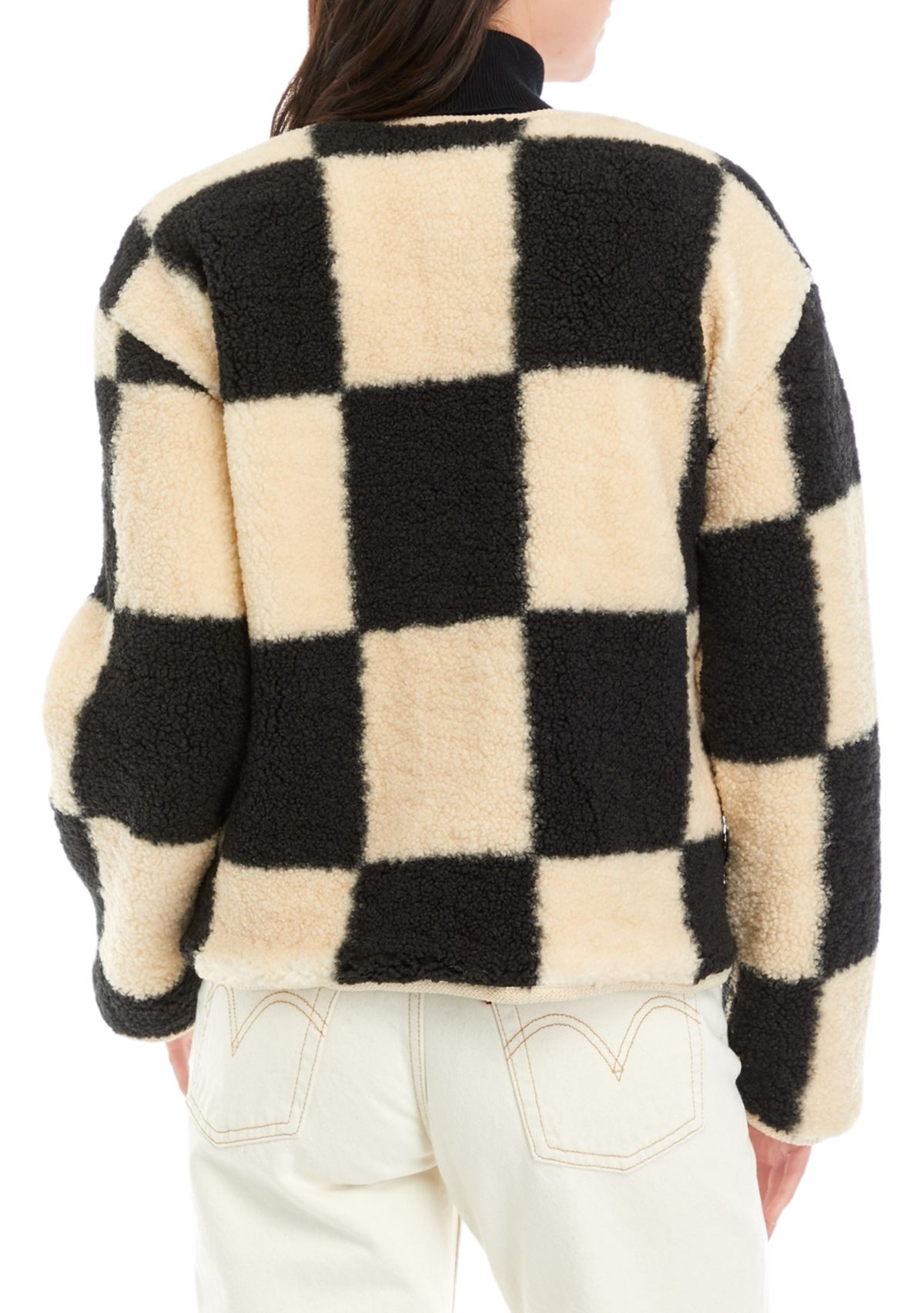 Womens Shearling Grid Check Jacket