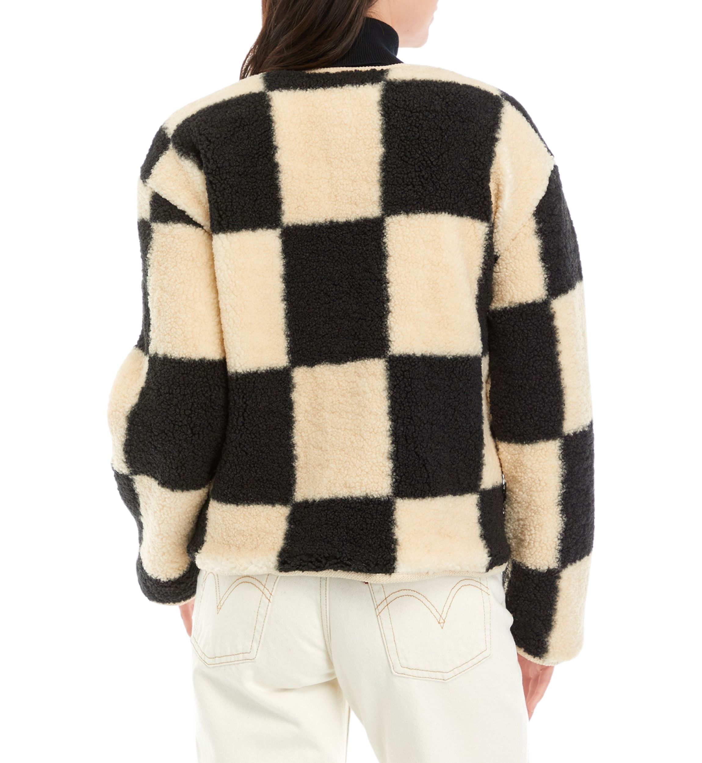 Womens Shearling Grid Check Jacket
