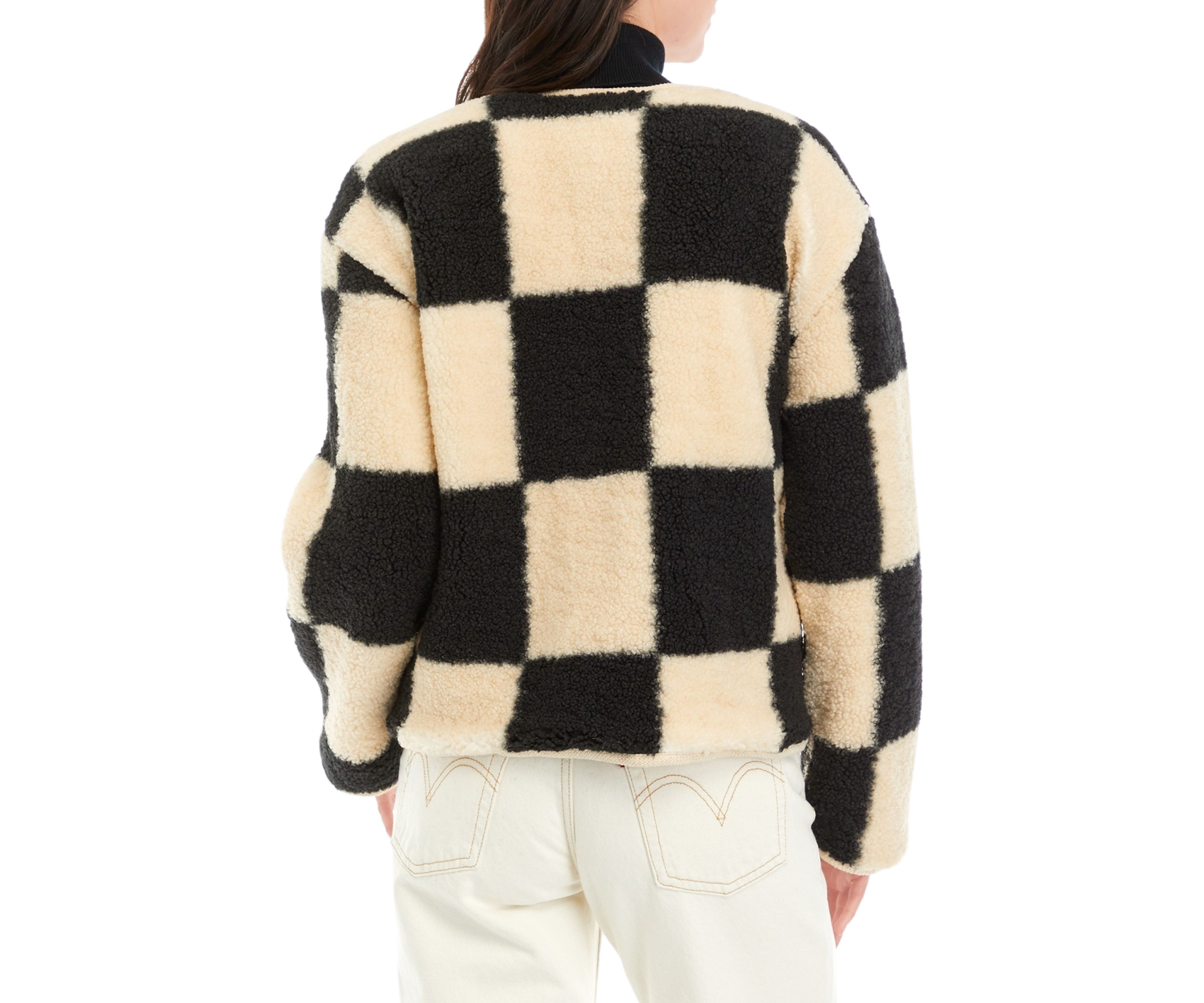 Womens Shearling Grid Check Jacket
