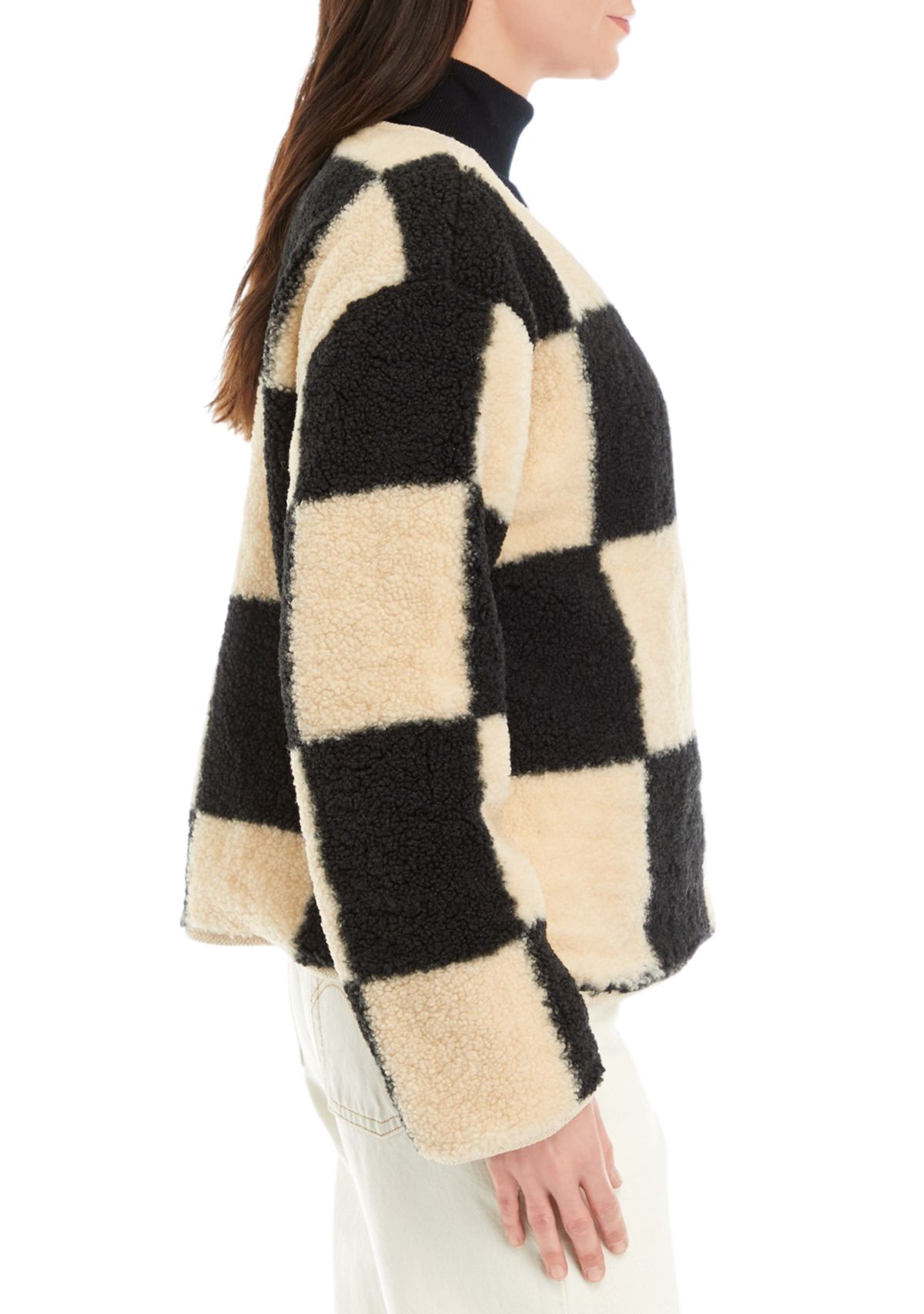 Womens Shearling Grid Check Jacket