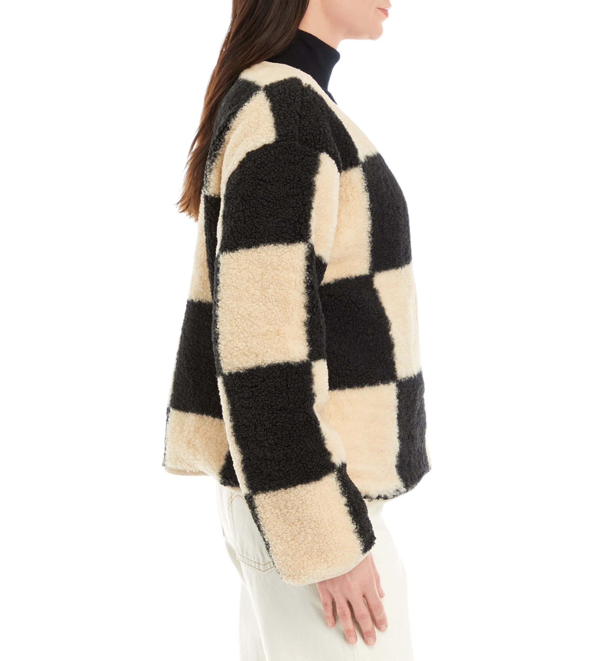 Womens Shearling Grid Check Jacket