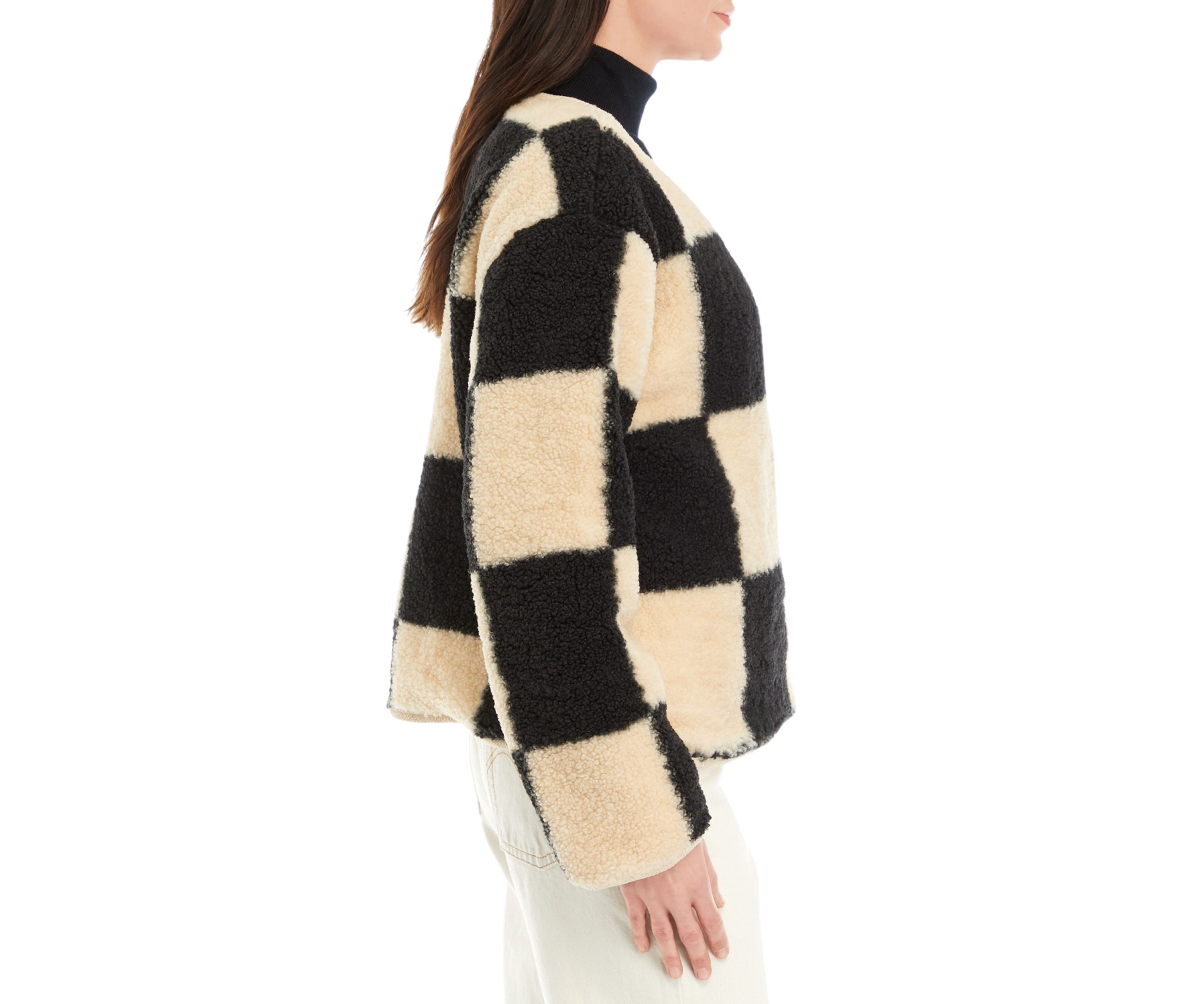 Womens Shearling Grid Check Jacket