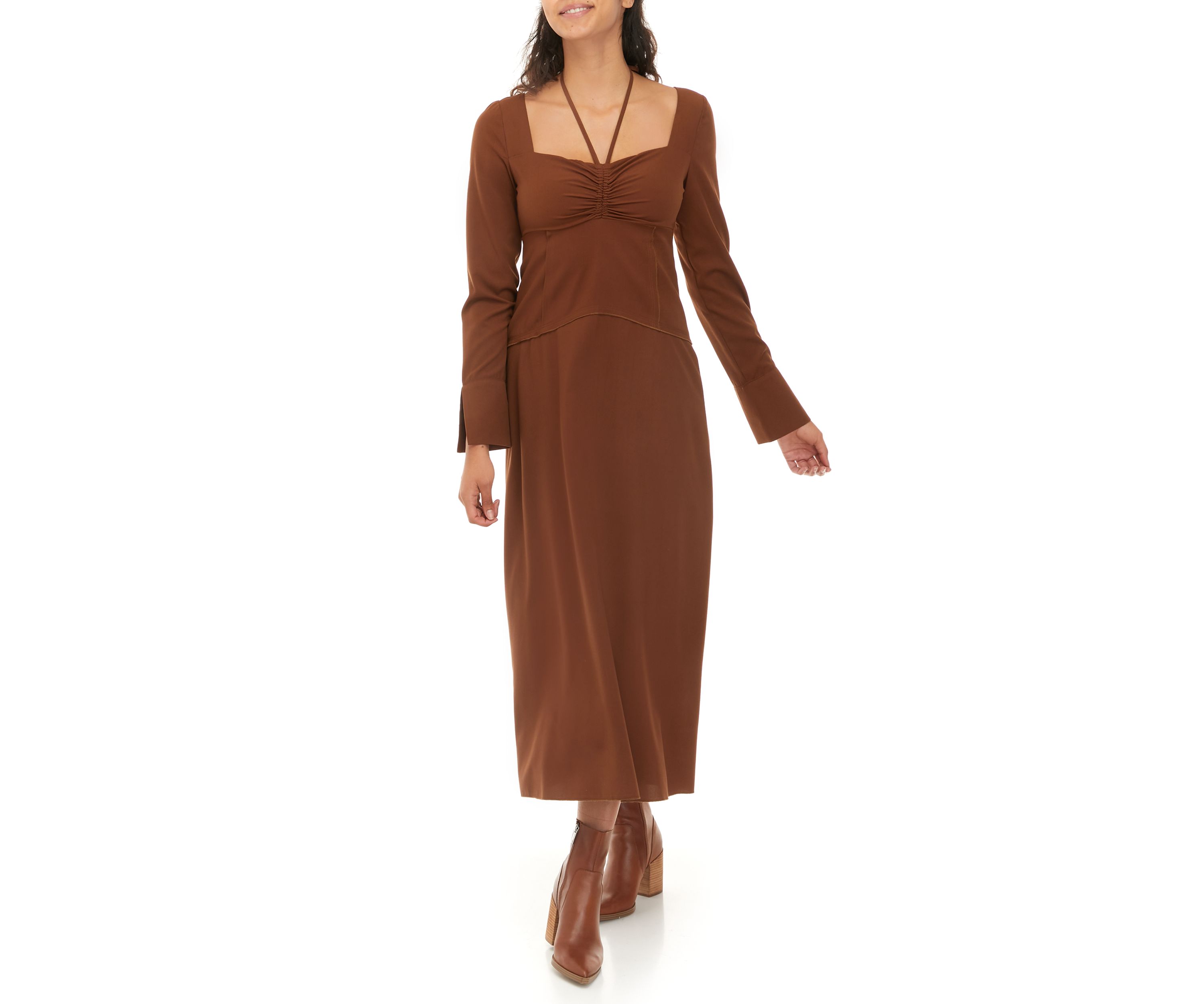 Womens Long Sleeve Open Back Midi Dress