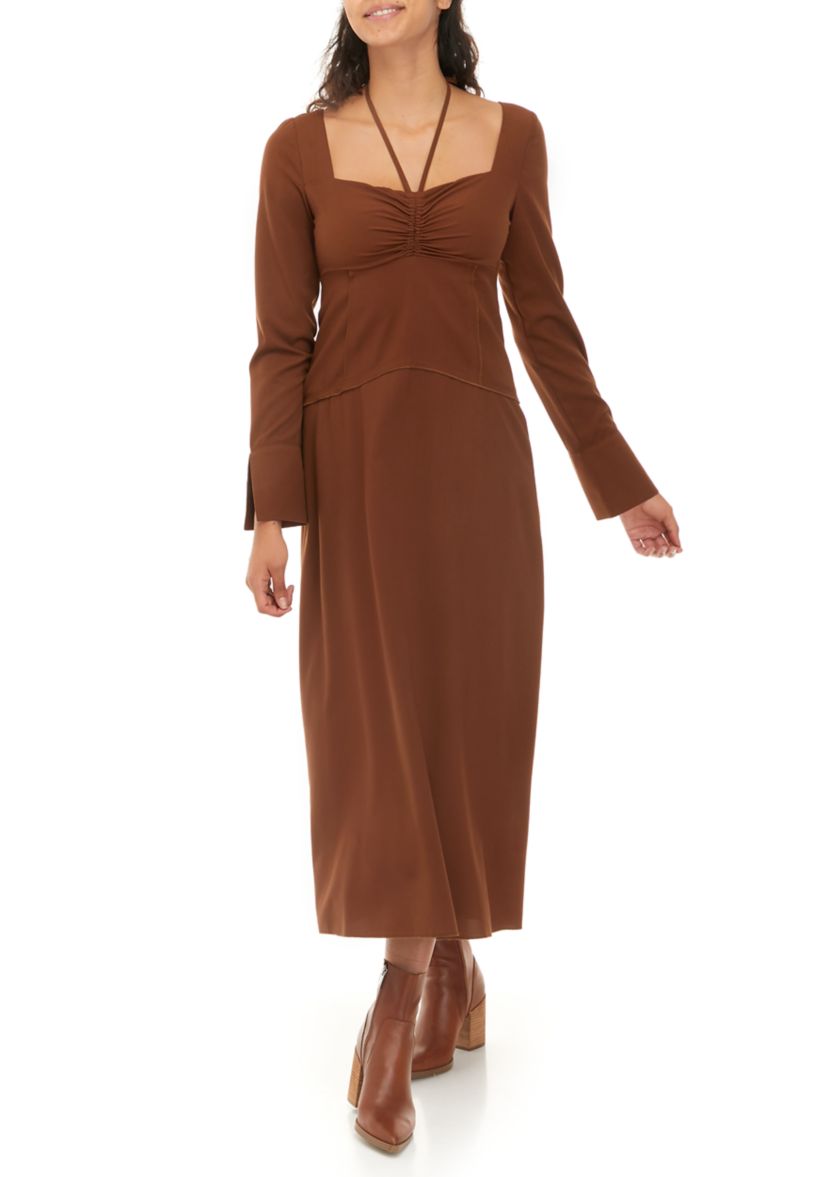 Womens Long Sleeve Open Back Midi Dress
