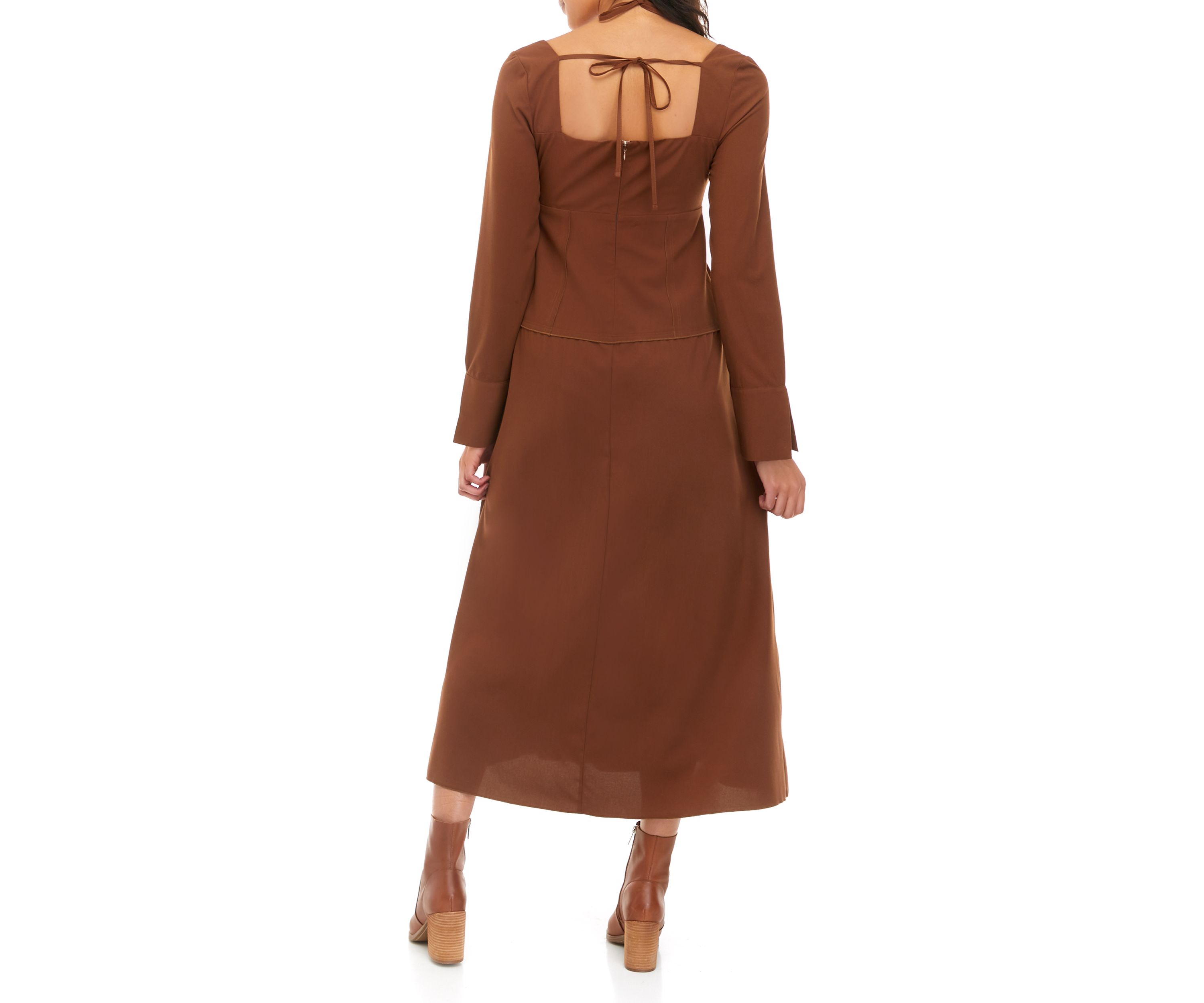 Womens Long Sleeve Open Back Midi Dress