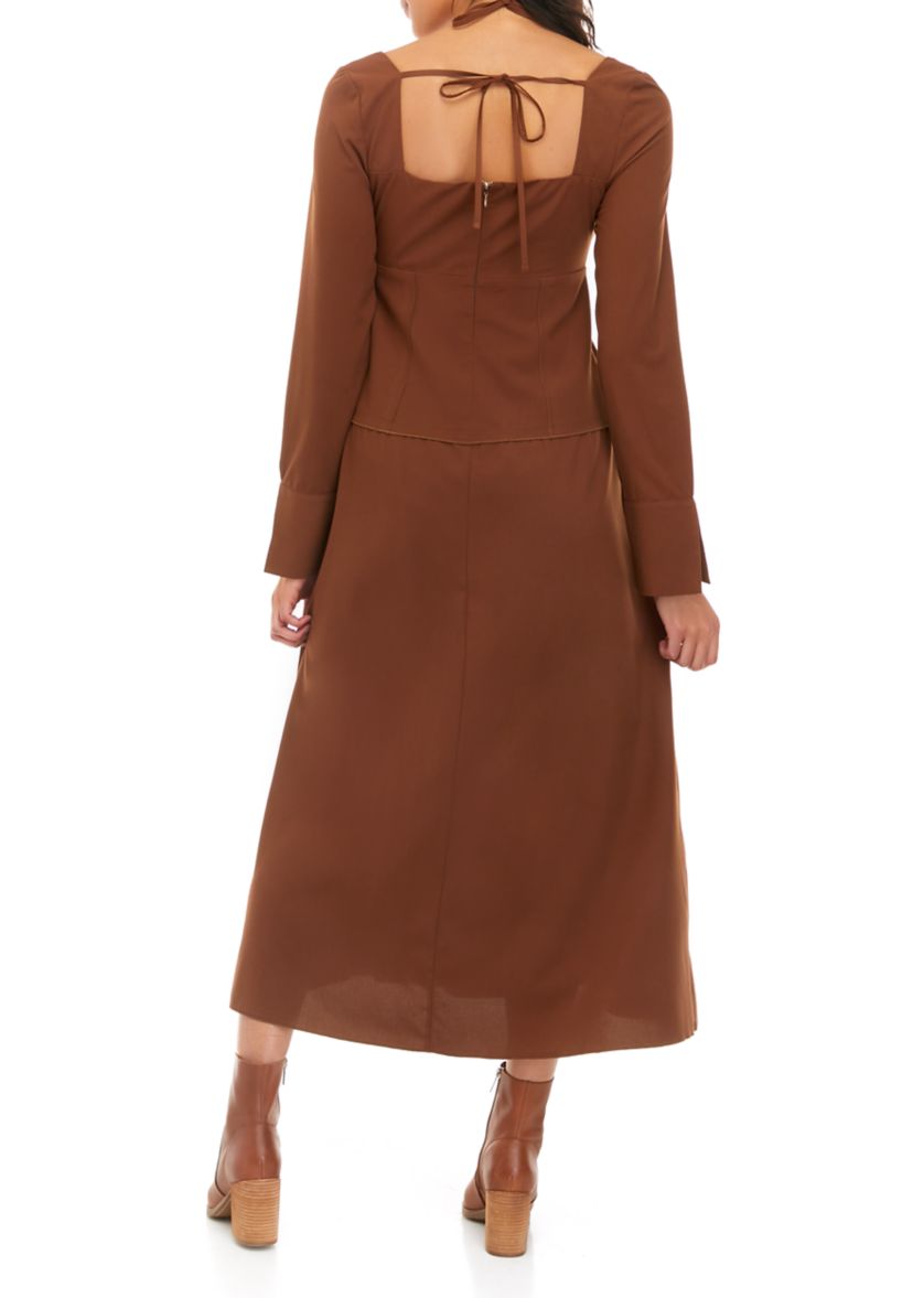 Womens Long Sleeve Open Back Midi Dress