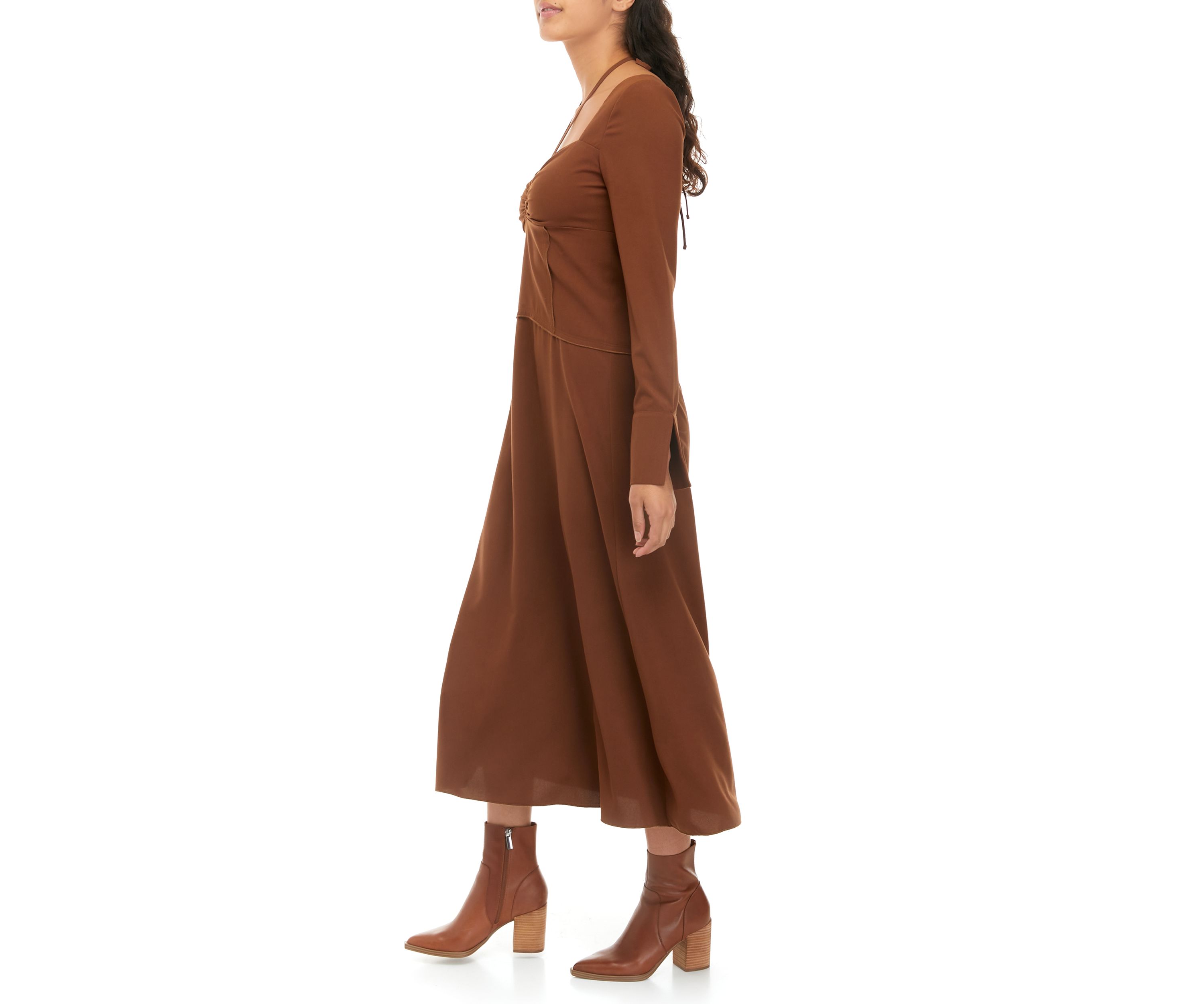 Womens Long Sleeve Open Back Midi Dress