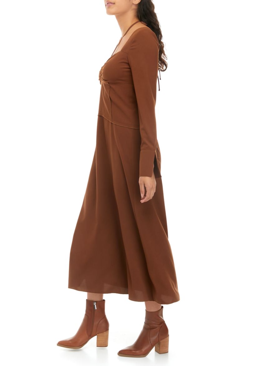 Womens Long Sleeve Open Back Midi Dress