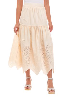 Women's Tiered Shirred Eyelet Midi Skirt