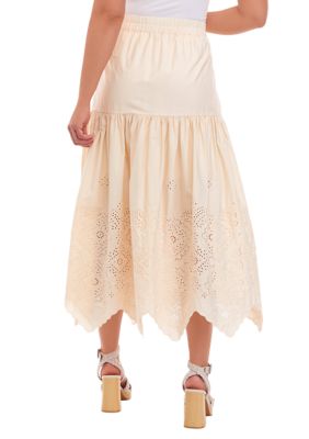 Women's Tiered Shirred Eyelet Midi Skirt