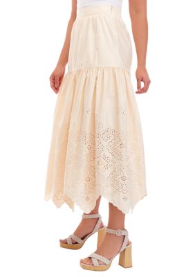 Women's Tiered Shirred Eyelet Midi Skirt