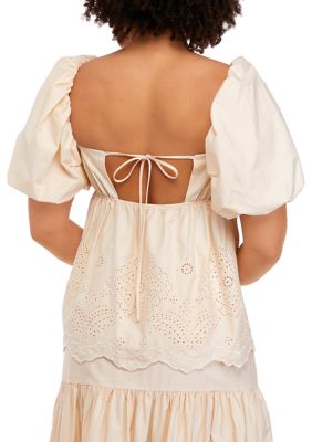 Women's Square Neck Eyelet Top with Tie Back