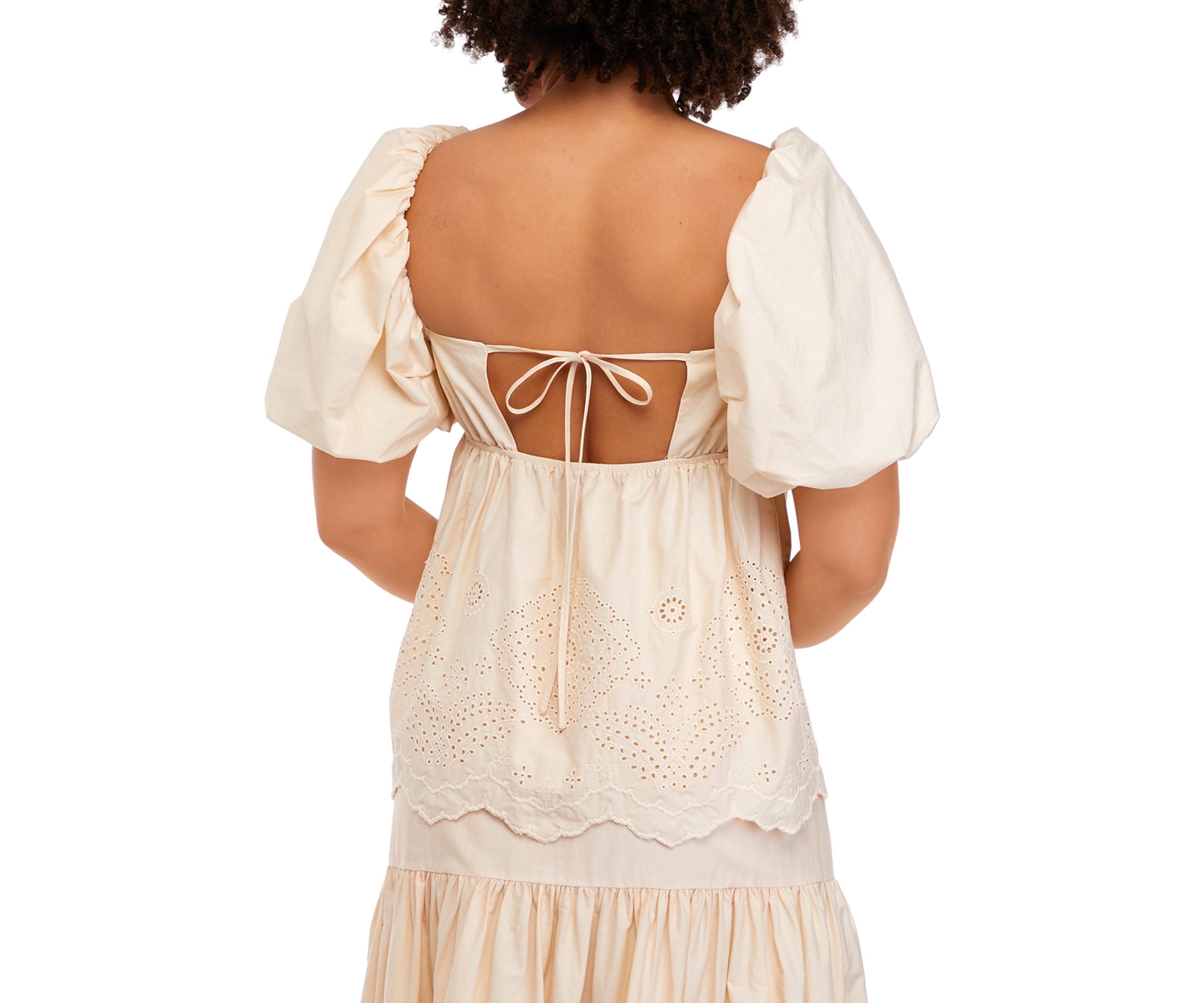 Womens Square Neck Eyelet Top with Tie Back