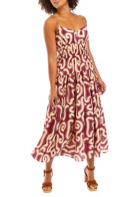 Women's Sleeveless Sweetheart Neck Tiered Smocked Midi Dress