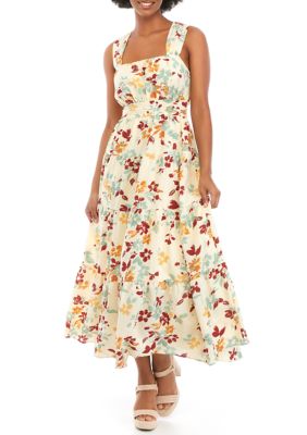 Women's Floral Smocked Back Midi Dress