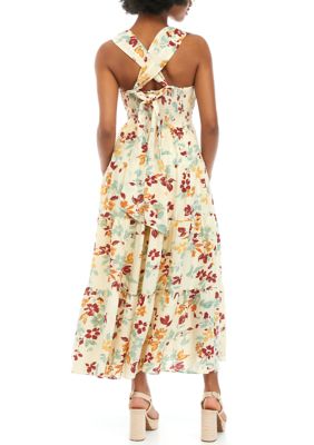 Women's Floral Smocked Back Midi Dress