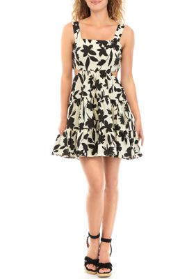 Women's Floral Print Cut Out Tiered Mini Dress