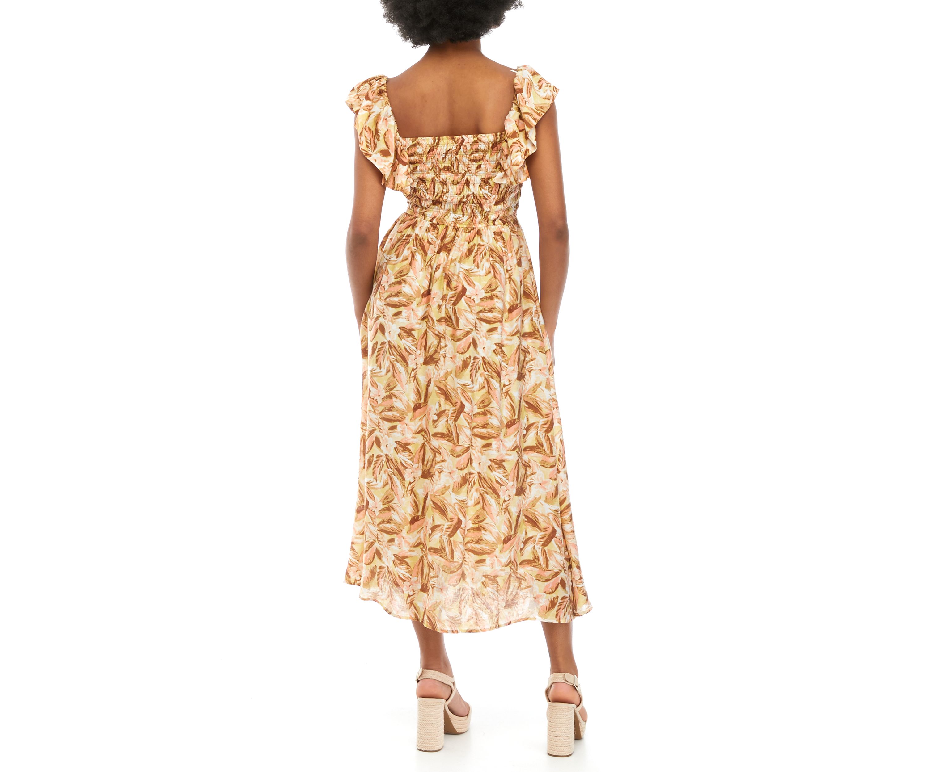 Womens Printed Smocked Bodice Dress
