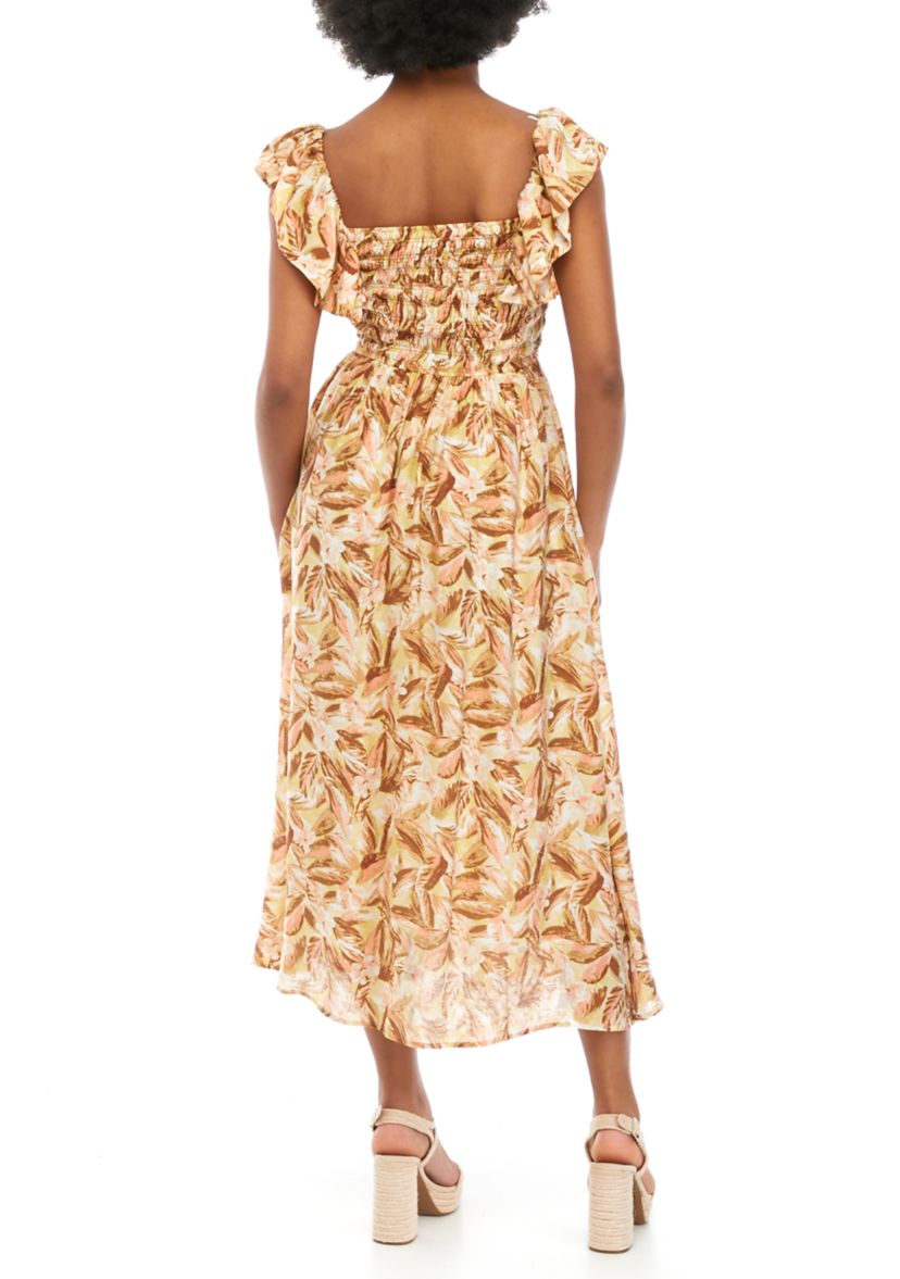 Womens Printed Smocked Bodice Dress