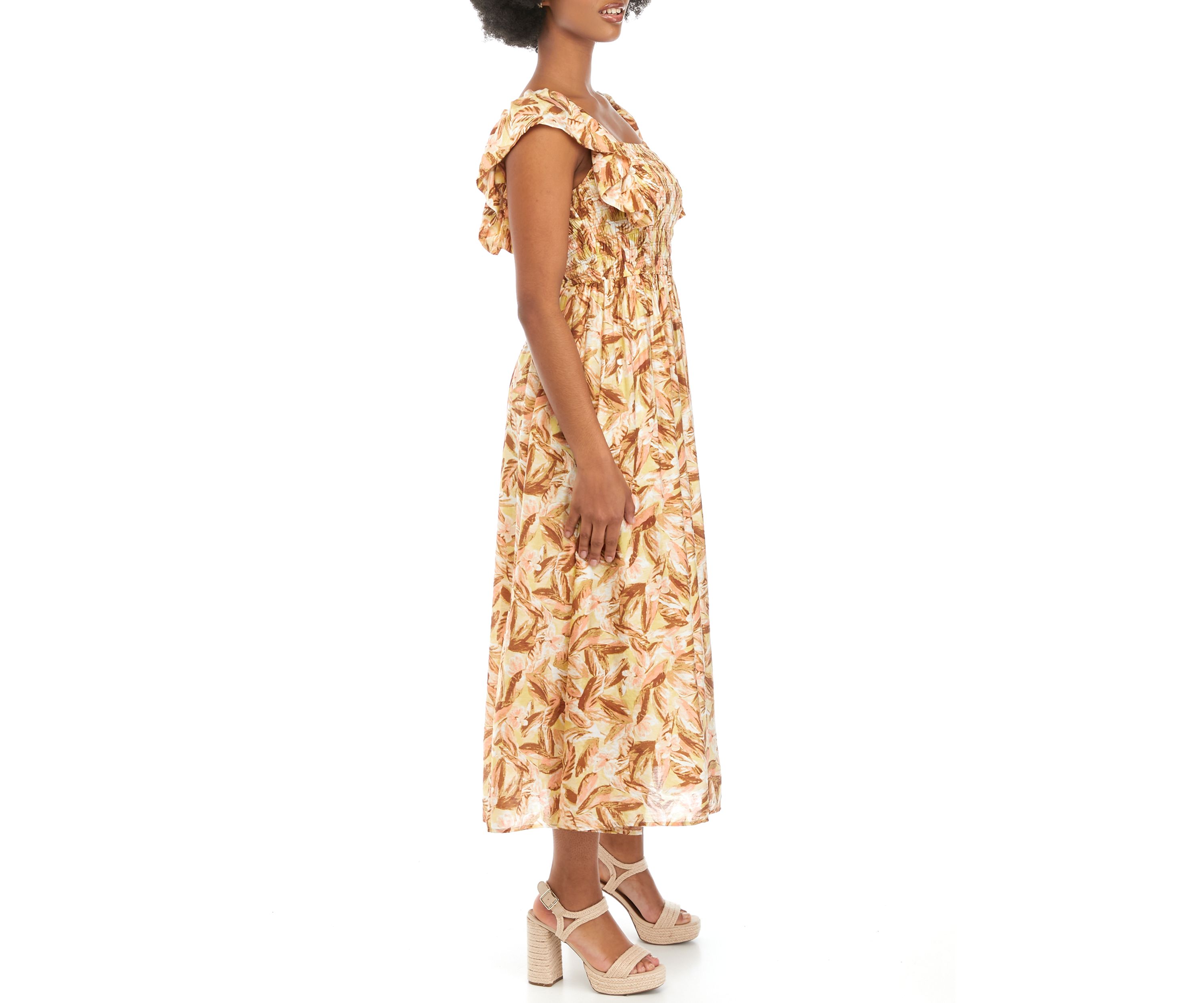 Womens Printed Smocked Bodice Dress