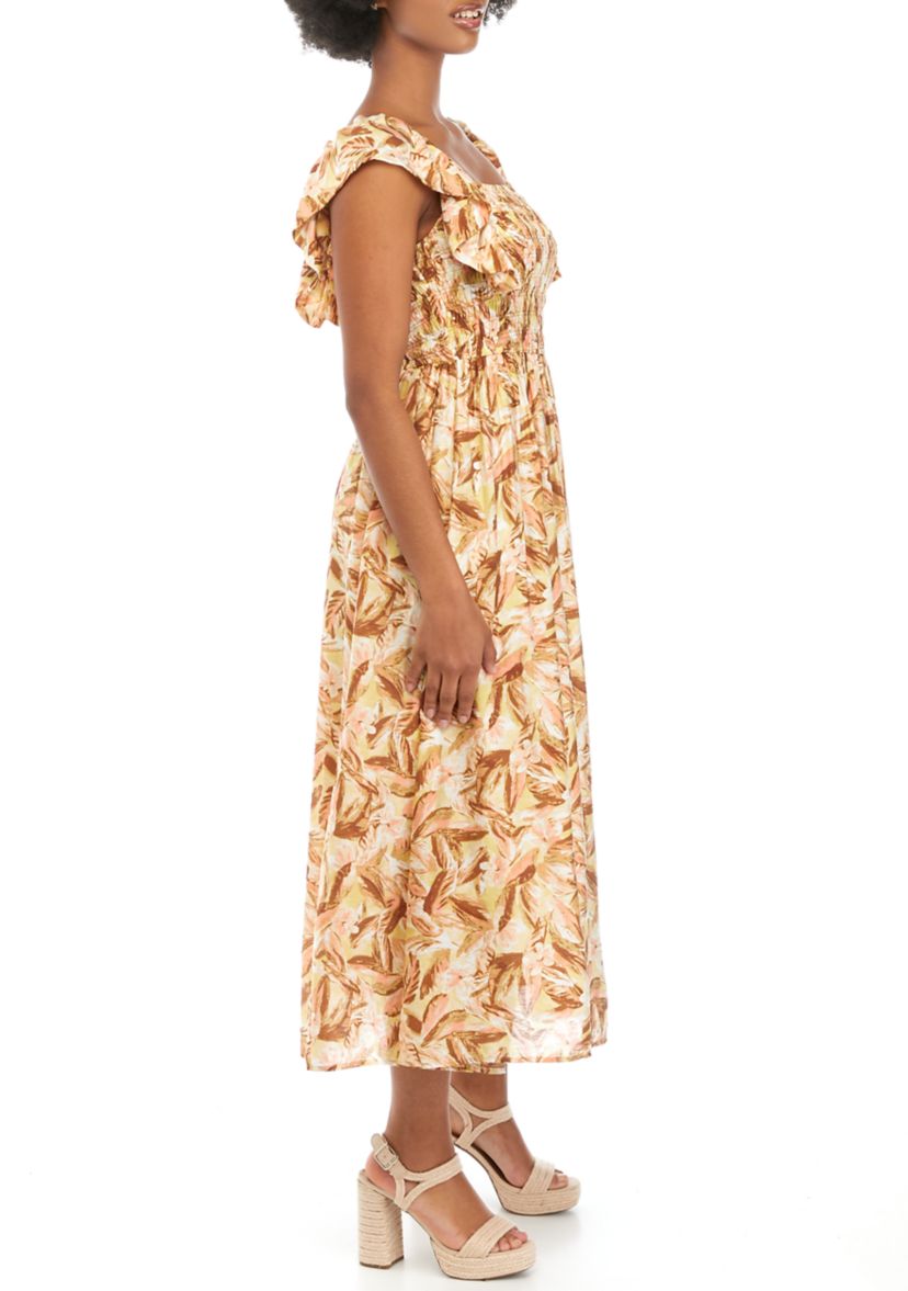 Womens Printed Smocked Bodice Dress