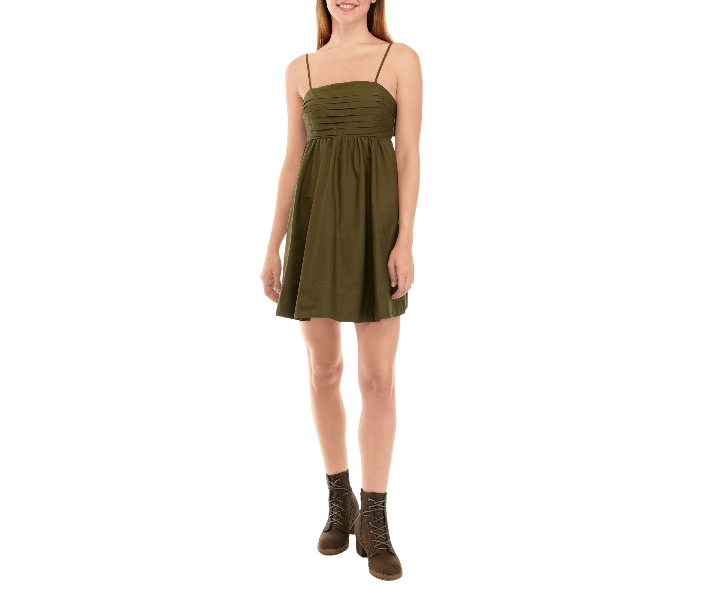 Womens Sleeveless Square Neck Back Pleated Mini Dress