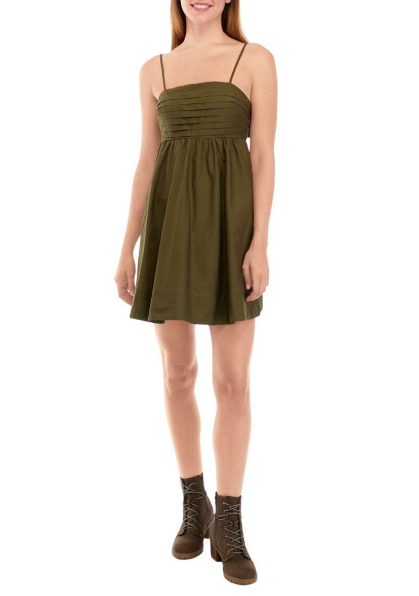 Womens Sleeveless Square Neck Back Pleated Mini Dress
