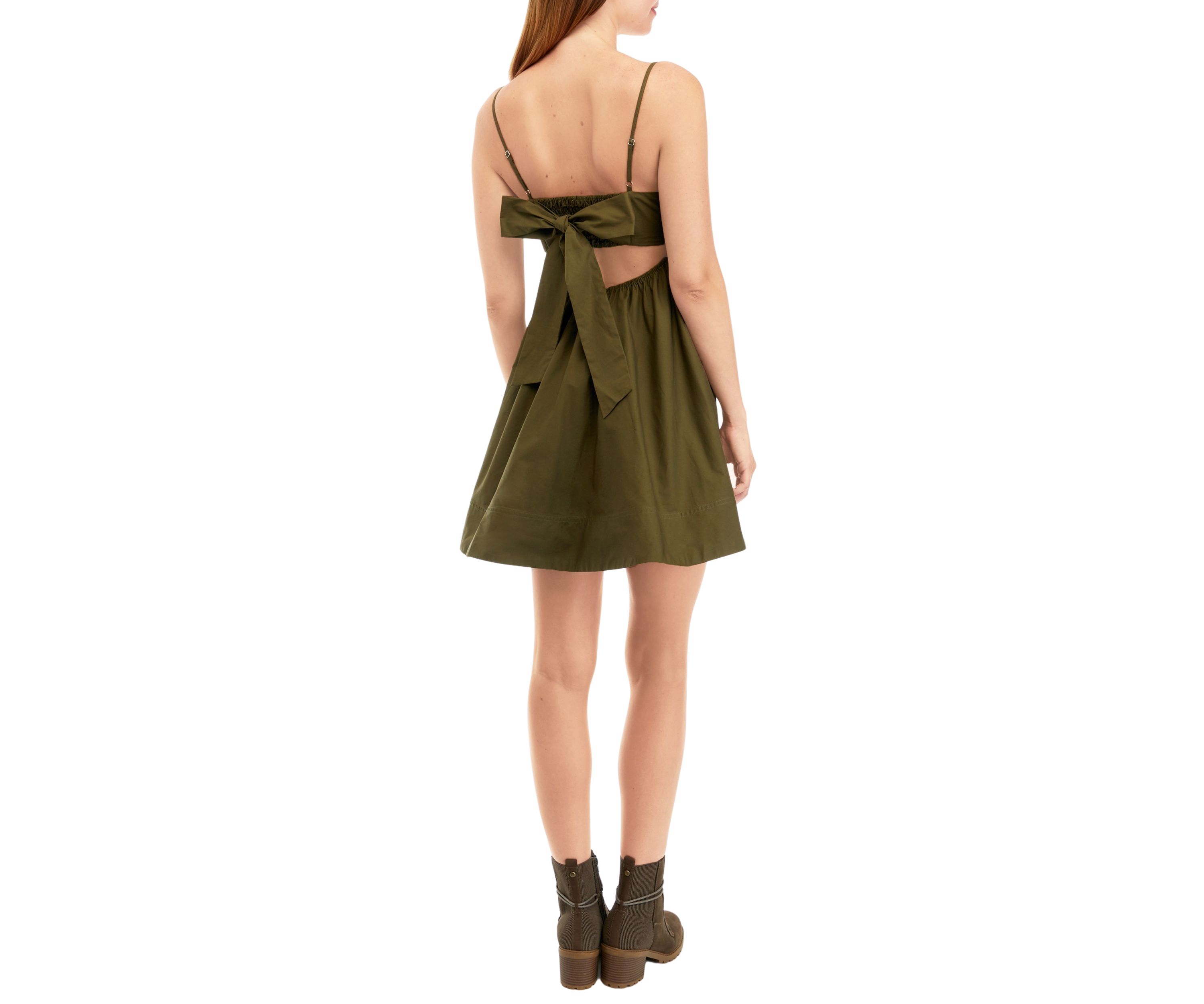 Womens Sleeveless Square Neck Back Pleated Mini Dress