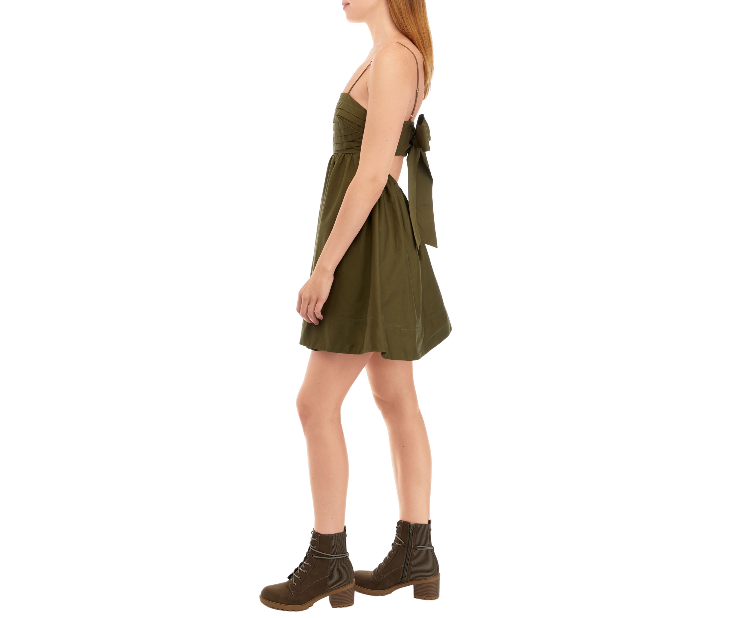 Womens Sleeveless Square Neck Back Pleated Mini Dress