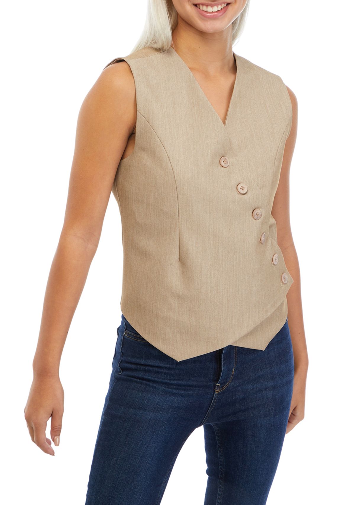 Womens V-Neck Sleeveless Diagonal Line Vest