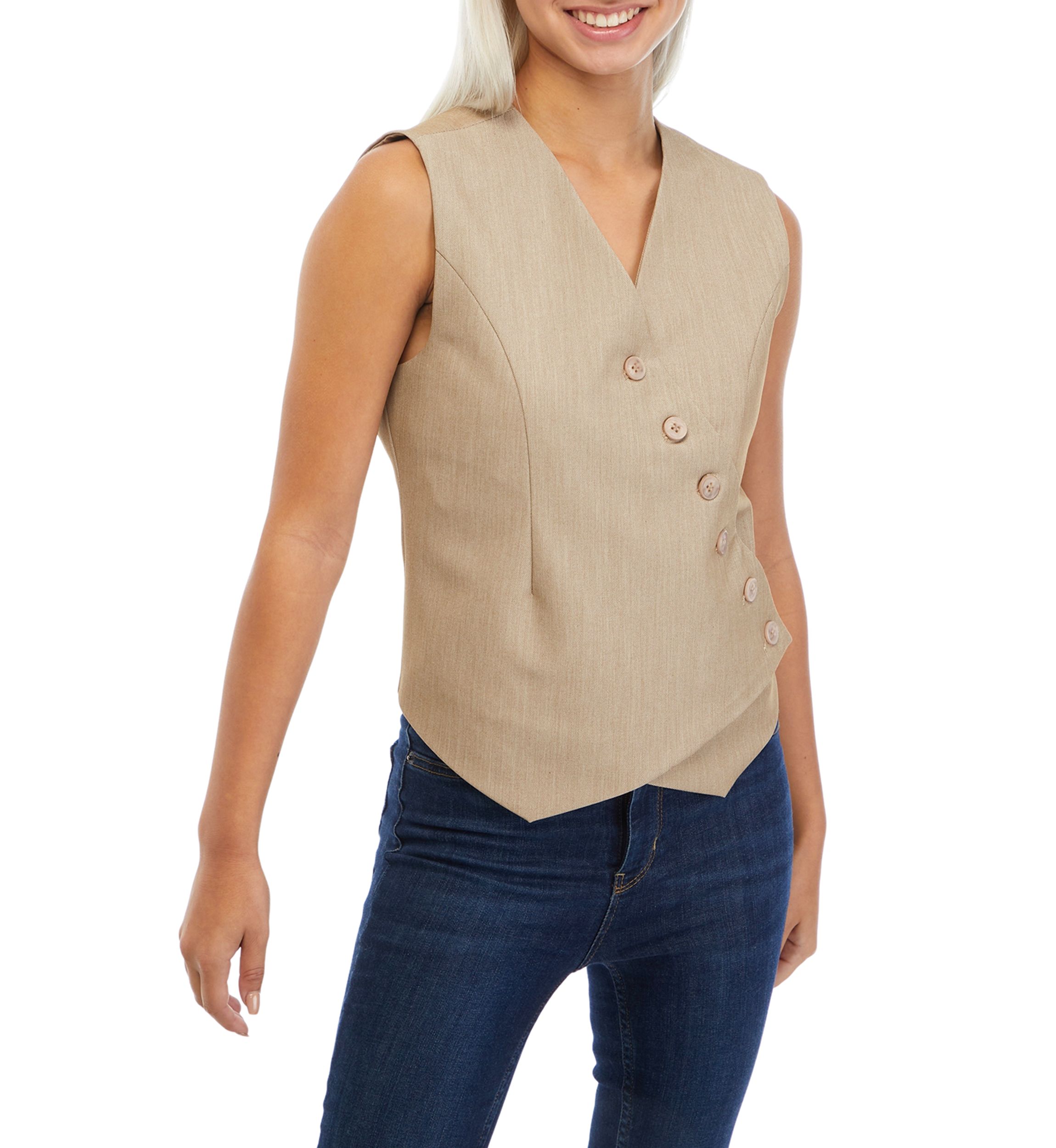 Womens V-Neck Sleeveless Diagonal Line Vest