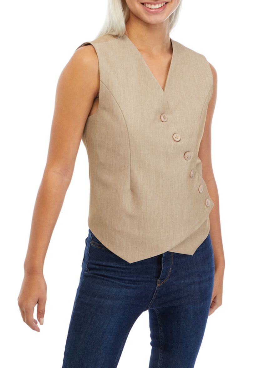 Womens V-Neck Sleeveless Diagonal Line Vest