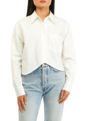 Women's Cropped Woven Button Front Top