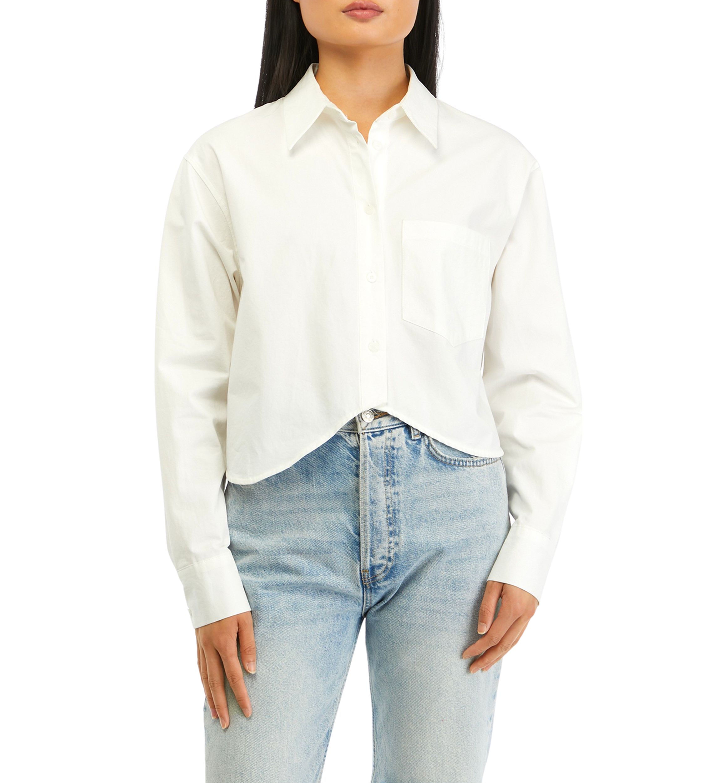 Womens Cropped Woven Button Front Top