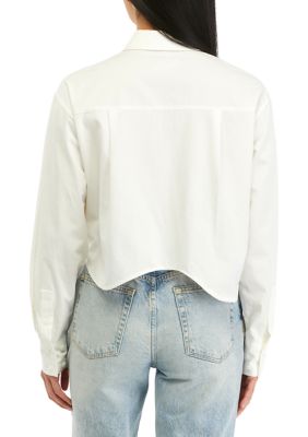 Women's Cropped Woven Button Front Top