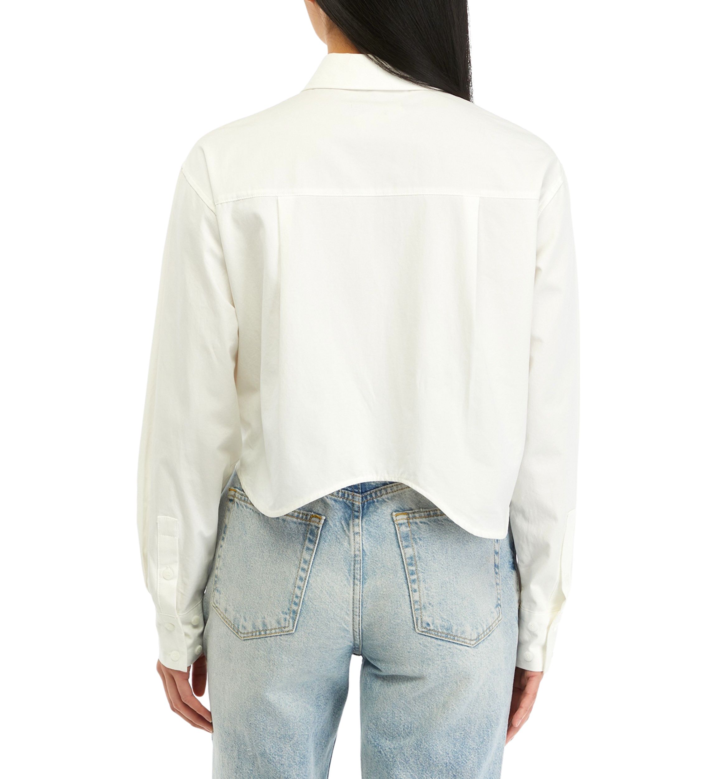 Womens Cropped Woven Button Front Top