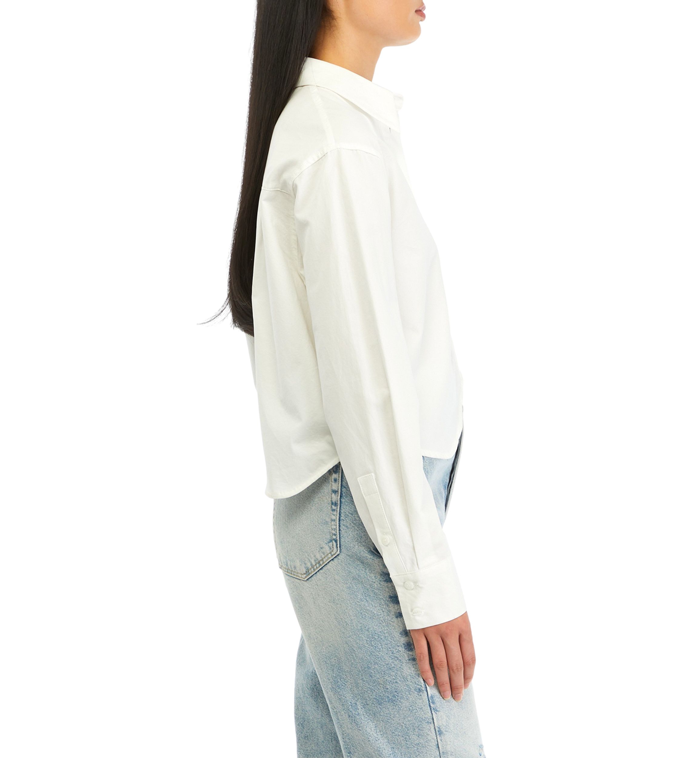Womens Cropped Woven Button Front Top