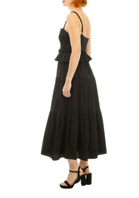 Women's Sleeveless Shirred Tiered Ruffled Midi Dress