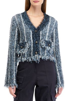 Women's Button Front Tweed Knit Cardigan