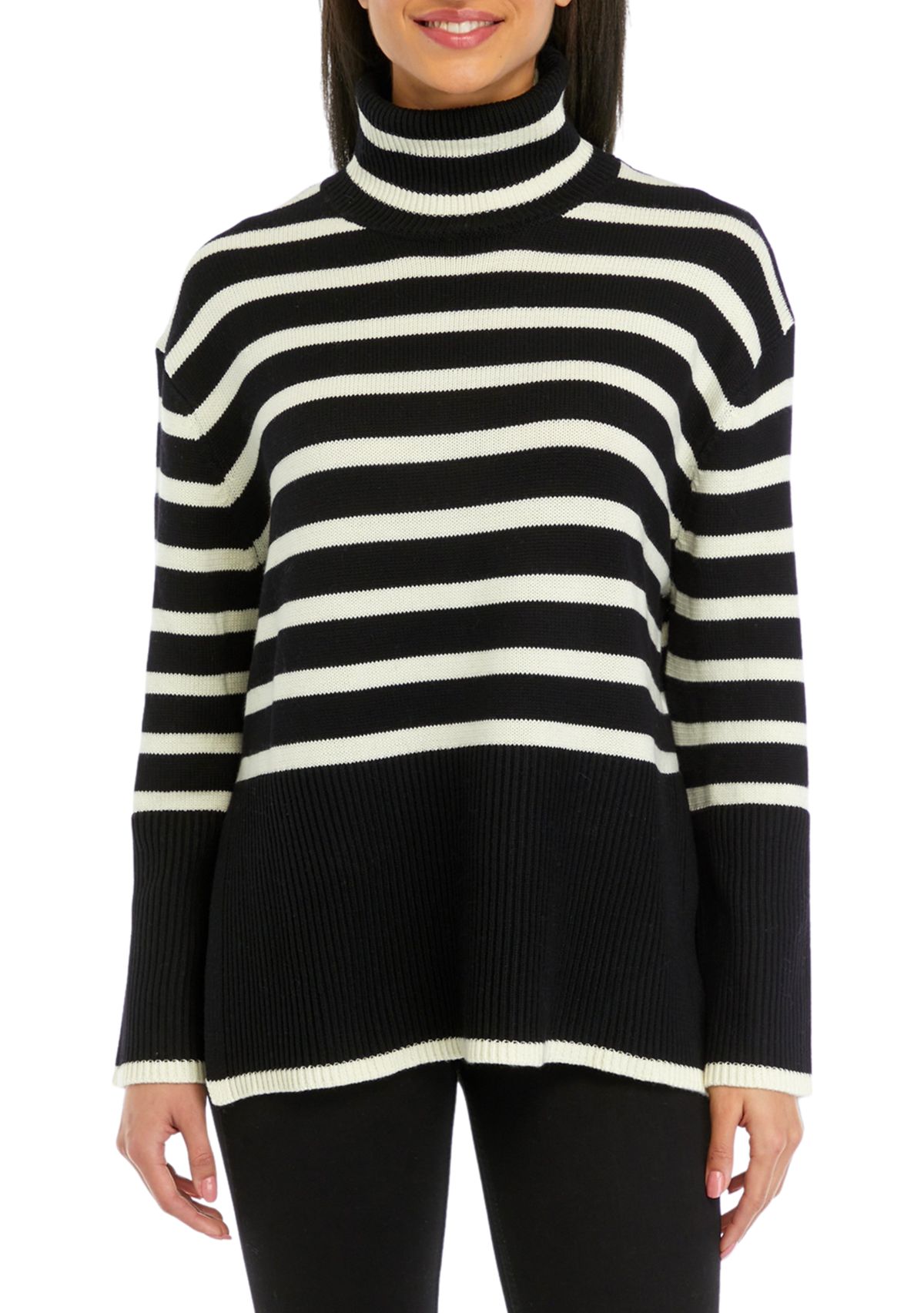 Womens Striped Turtleneck Long Sleeve Knitted Sweater
