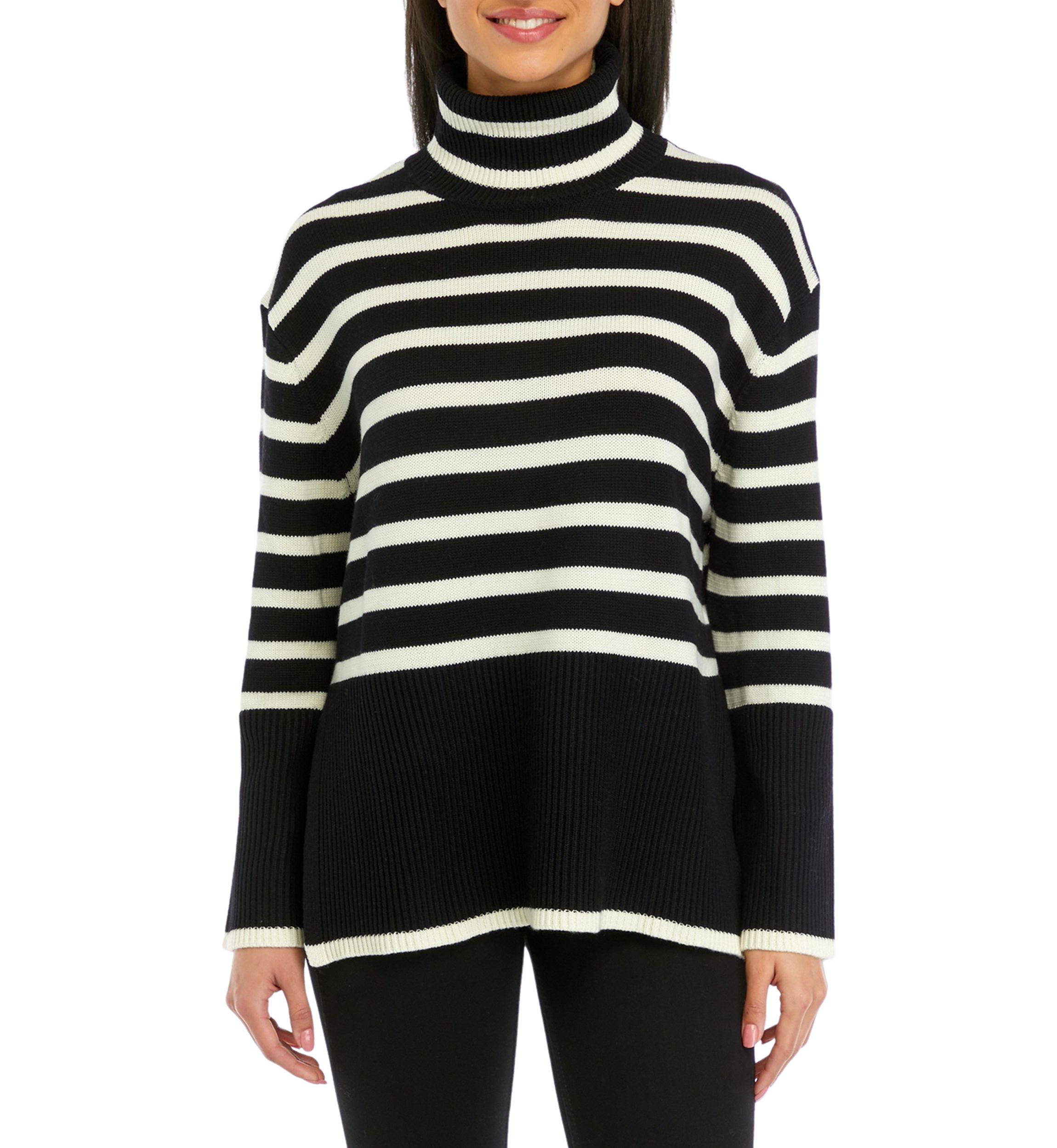 Womens Striped Turtleneck Long Sleeve Knitted Sweater