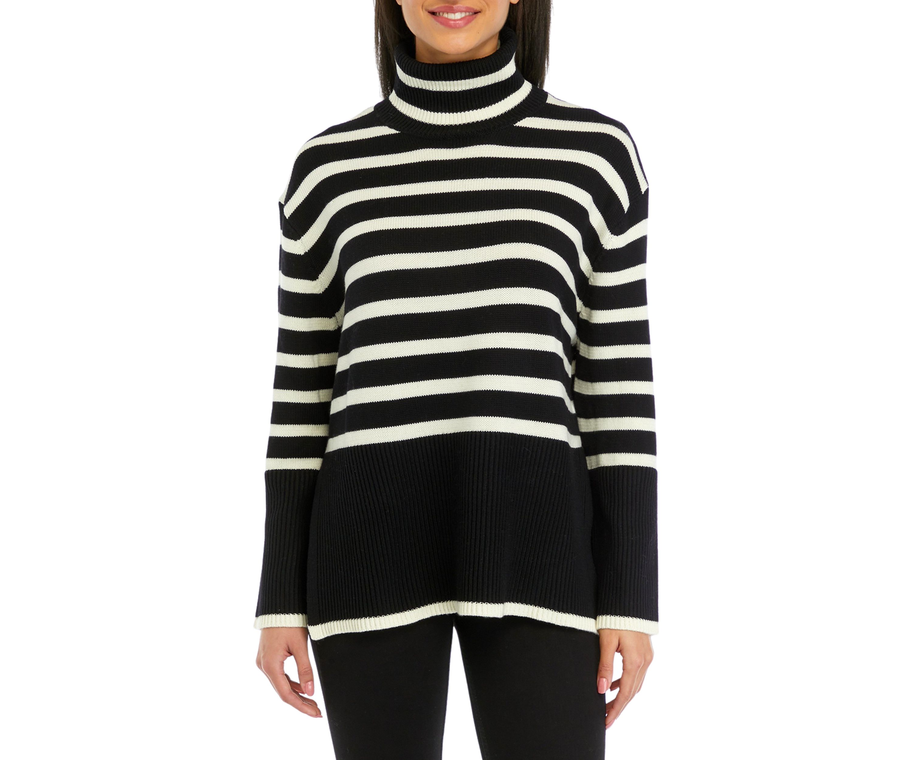 Womens Striped Turtleneck Long Sleeve Knitted Sweater