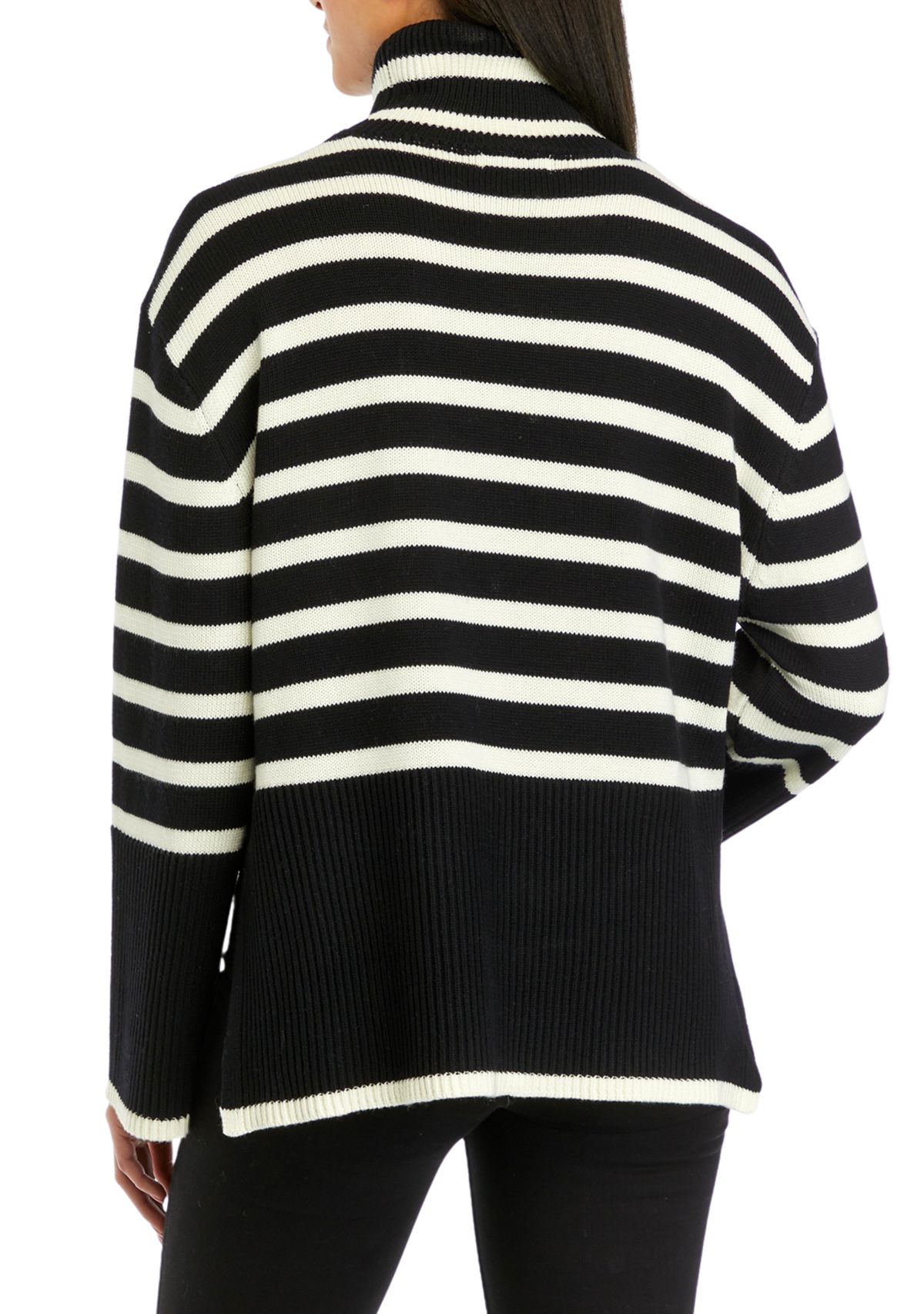 Womens Striped Turtleneck Long Sleeve Knitted Sweater