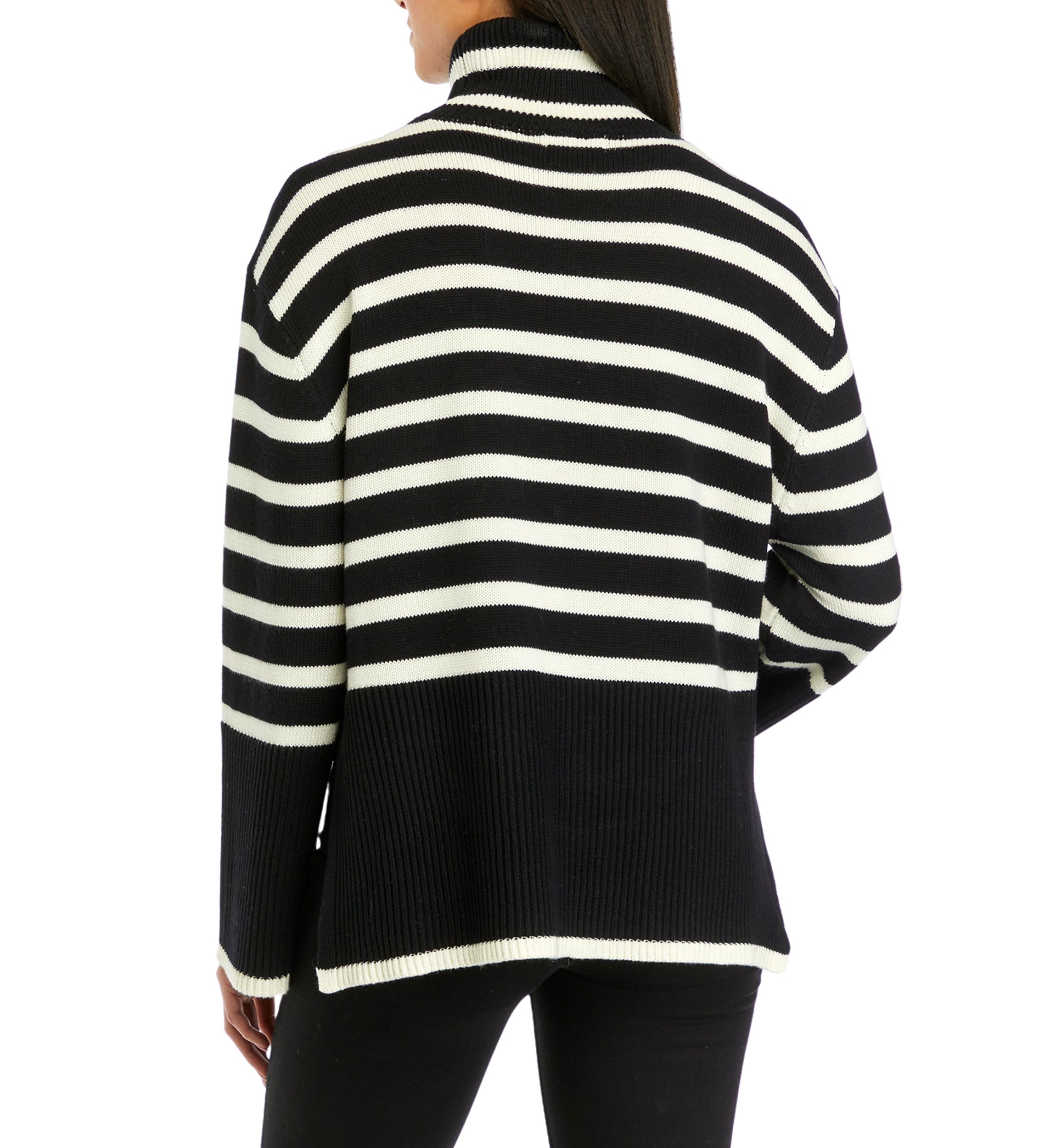 Womens Striped Turtleneck Long Sleeve Knitted Sweater