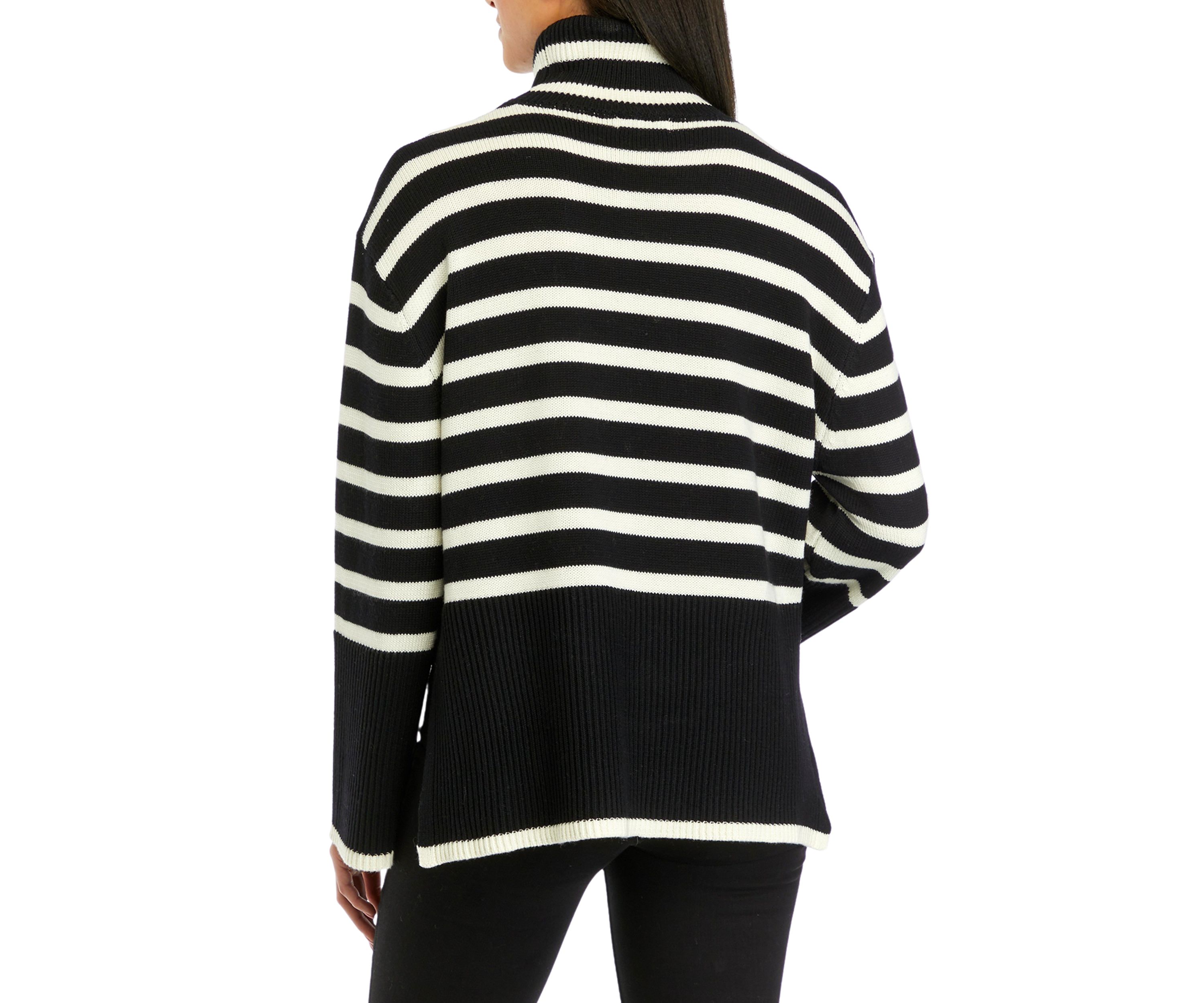 Womens Striped Turtleneck Long Sleeve Knitted Sweater