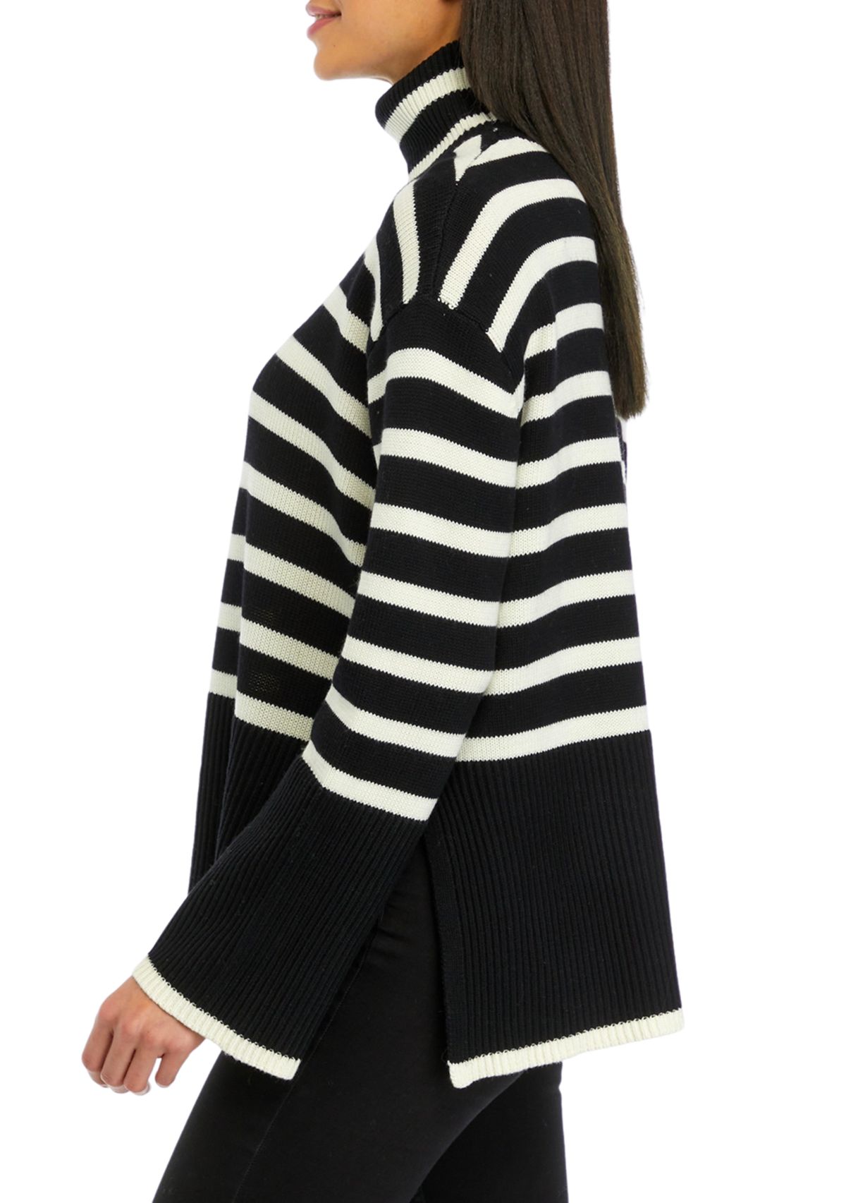 Womens Striped Turtleneck Long Sleeve Knitted Sweater